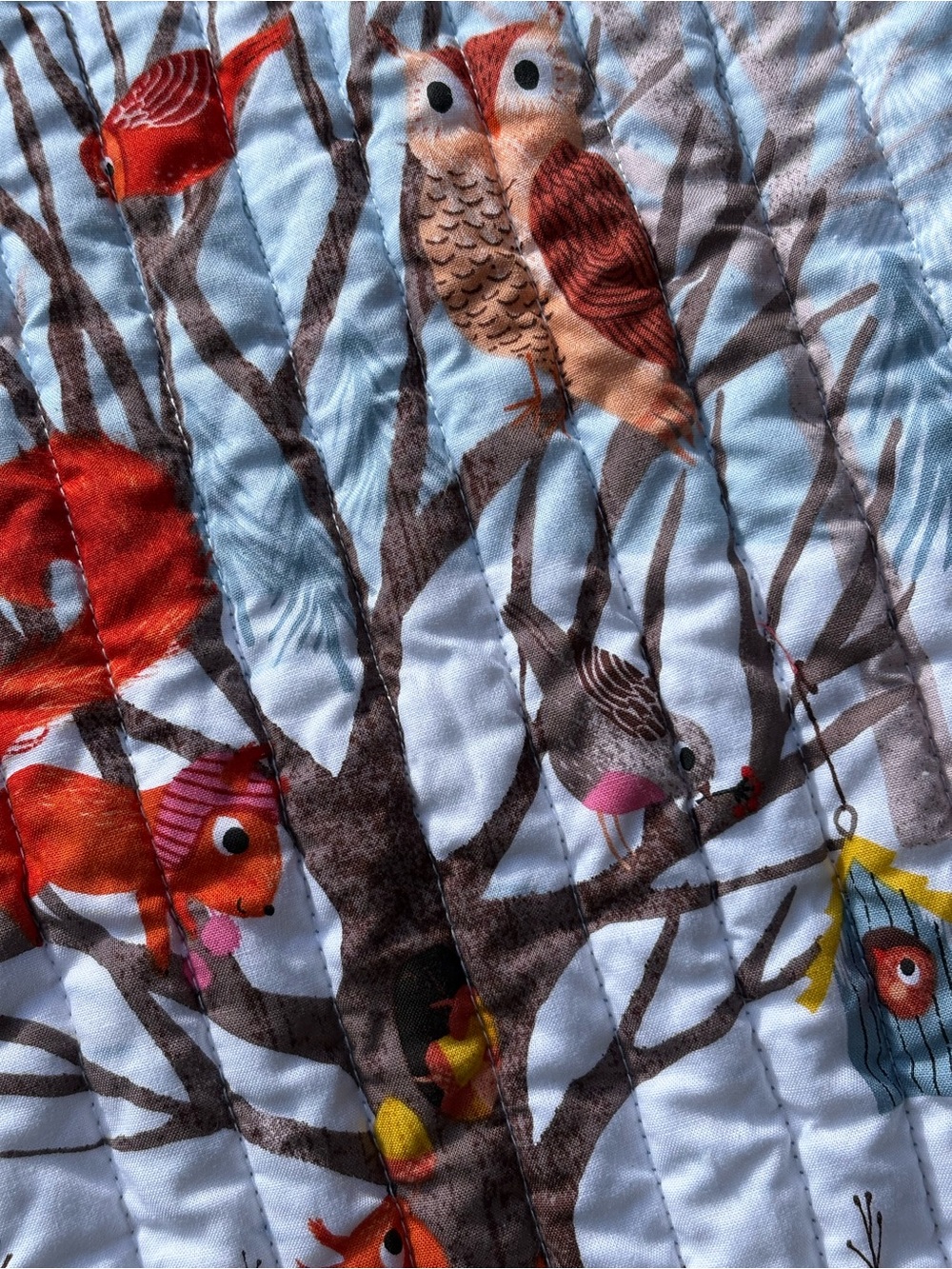 Handmade Blue & White Woodland Animals Quilted/made from a panel, whimsical - Picture 6 of 8